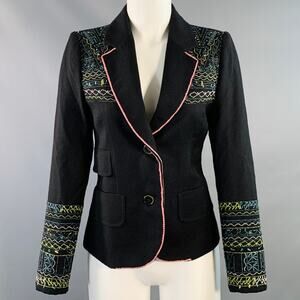 KENZO Size 4 Black Multi Color Wool Embroidered Jacket Blazer